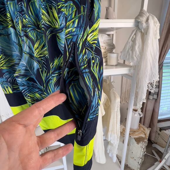 OP Men's size large swim trunks 36/38 blue, chartreuse, floral coastal #2437 - Picture 3 of 9